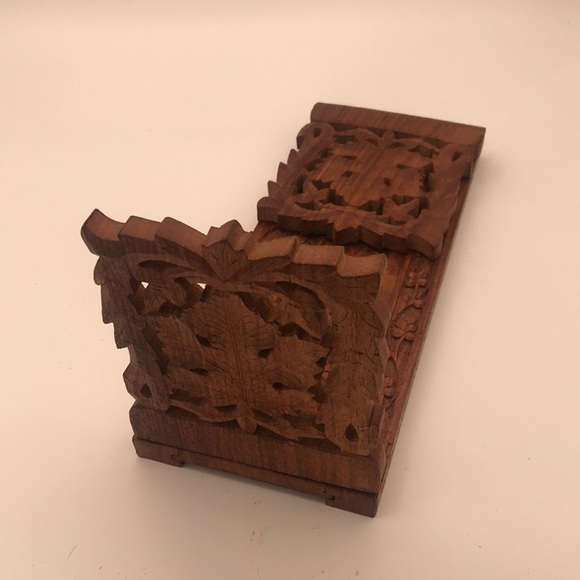 VTG Wood Hand Carved Slider Bookends Made in India - Picture 4 of 15